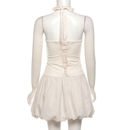 Halter cross front lace up mini dress-final-sale