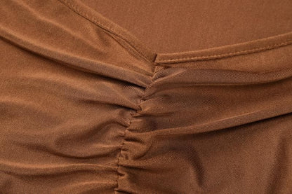 Hollow out ruched cross back cami cut out maxi dress