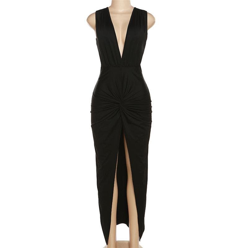 Wide Strap Side Cutout Back Tie Backless Maxi Dress
