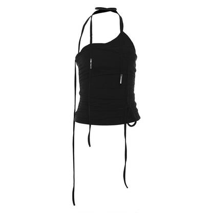 Halter backless solid ruched top