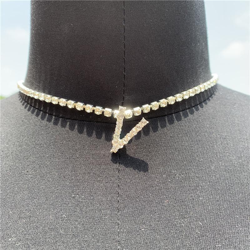 Initials pendant rhinestone chocker