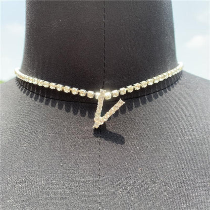 Initials pendant rhinestone chocker