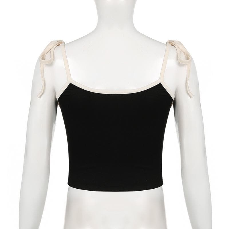 U neck bowknot pattern self tie cami top