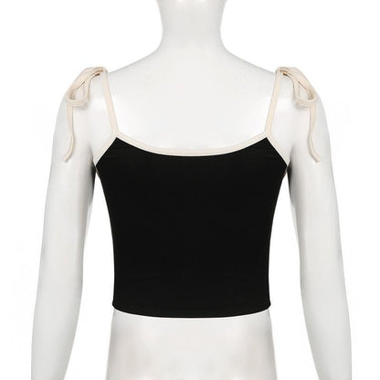 U neck bowknot pattern self tie cami top