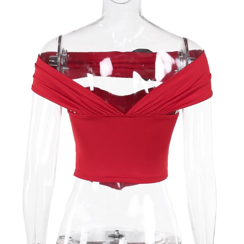 Off shoulder flower applique bustier top
