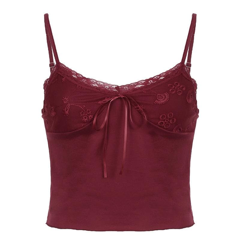 Lace patchwork bowknot backless cami top