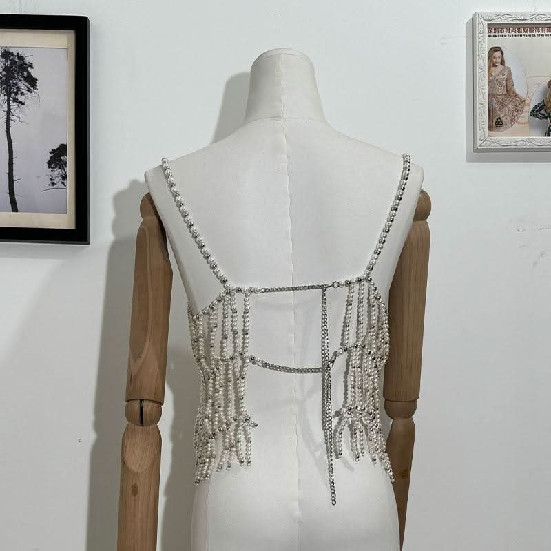 Beaded u neck hollow out cami cut out top