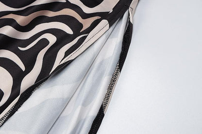 Zebra print hollow out contrast cross back slit backless cut out maxi dress