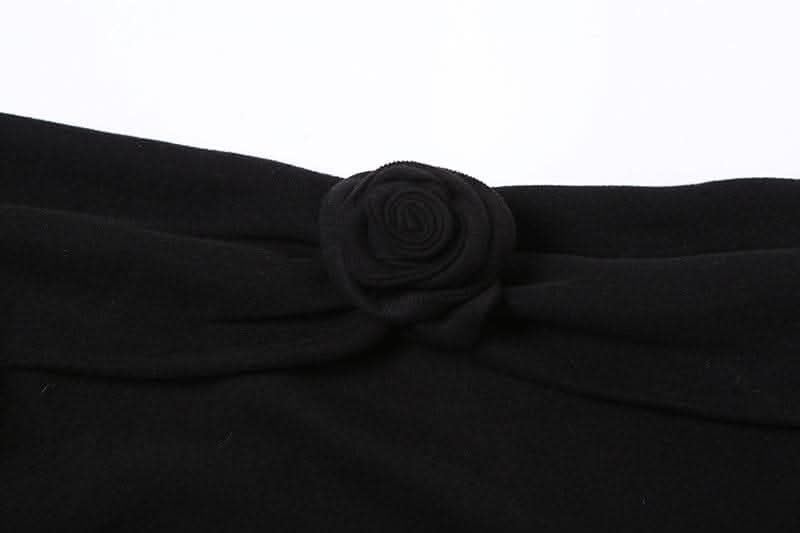 Flower applique off shoulder long flared sleeve slit mini dress-final-sale