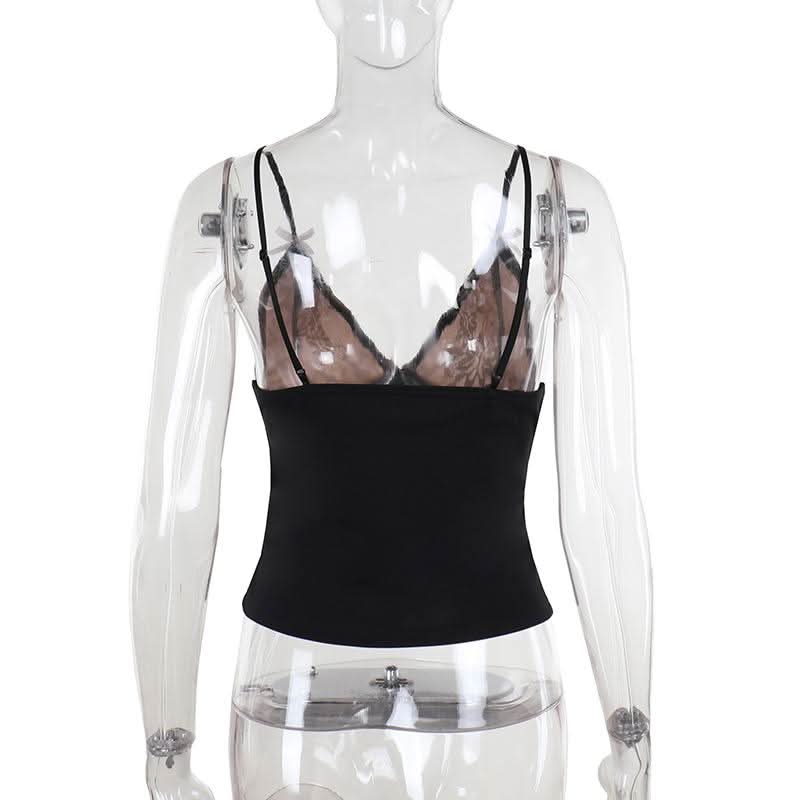 Bowknot deep V neck backless lace cami top