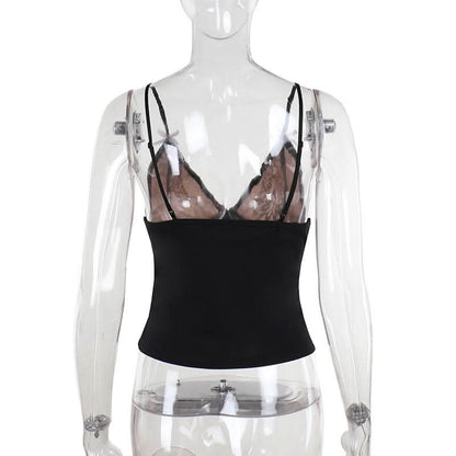 Bowknot deep V neck backless lace cami top