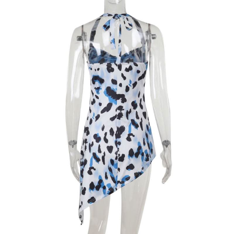 Leopard print halter mini dress