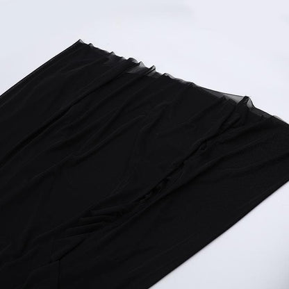 Mesh slit letter print ruffle cami maxi dress