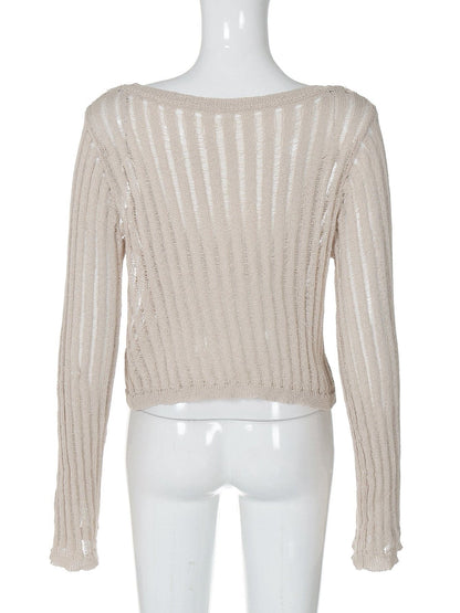 Long sleeve u neck knitted solid top