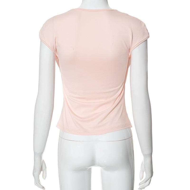 Cap sleeve cowl neck ruched solid top