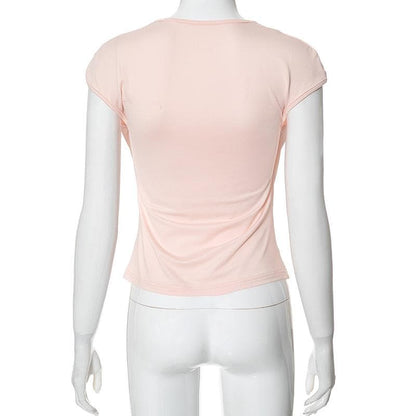 Cap sleeve cowl neck ruched solid top