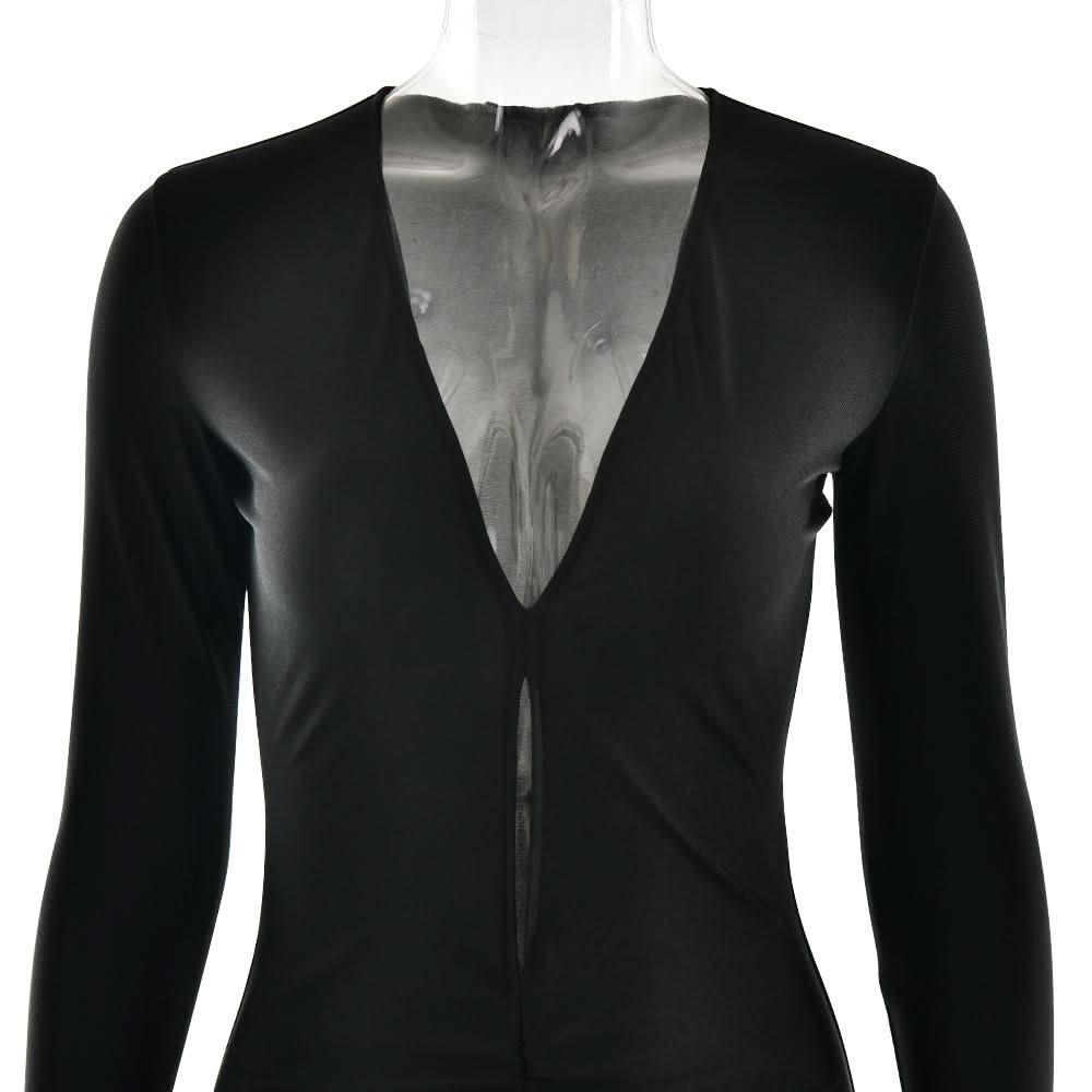 Long sleeve v neck ruched hollow out cut out maxi dress