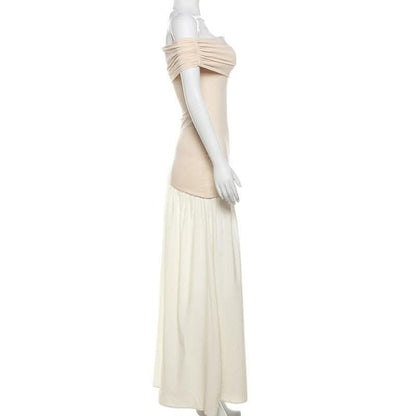 Off shoulder contrast backless maxi dress-final-sale