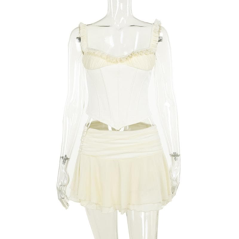 Ruffle corset patchwork stitch cami top