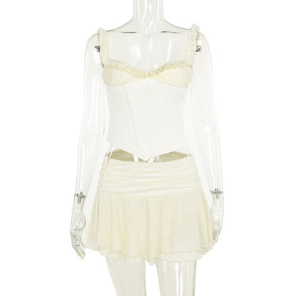 Ruffle corset patchwork stitch cami top