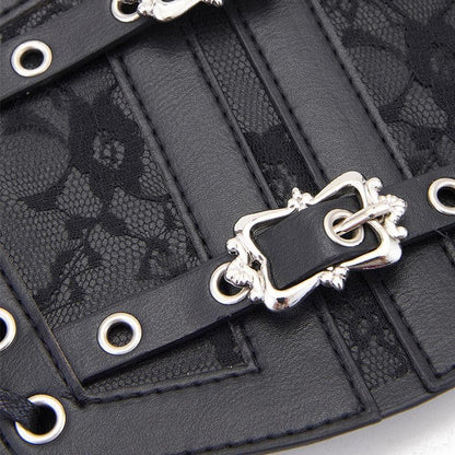 Lace up buckle ruffle contrast corset