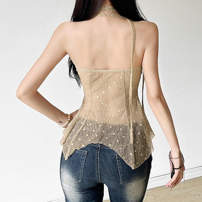 Polka dot glitter buckle ruffle tube top