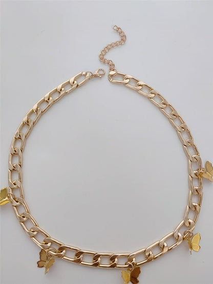 Butterfly pendant metal choker necklace