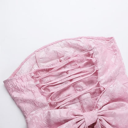 Textured bowknot lace up tube mini dress