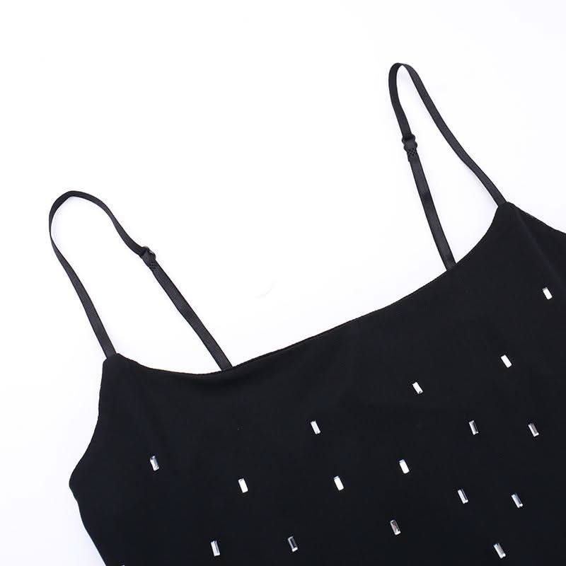 Mesh u neck beaded backless cami maxi dress