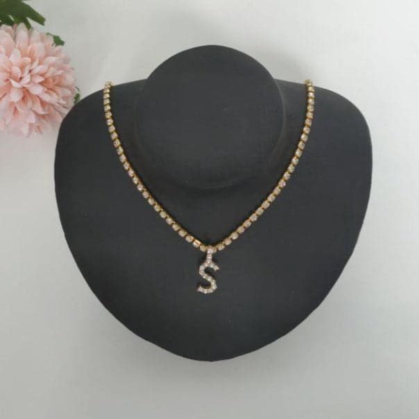 Initials pendant rhinestone chocker