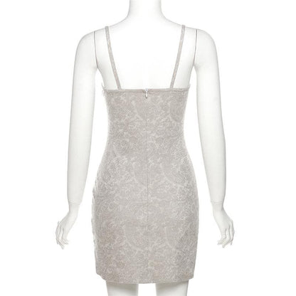 Abstract zip-up rivet backless contrast cami mini dress