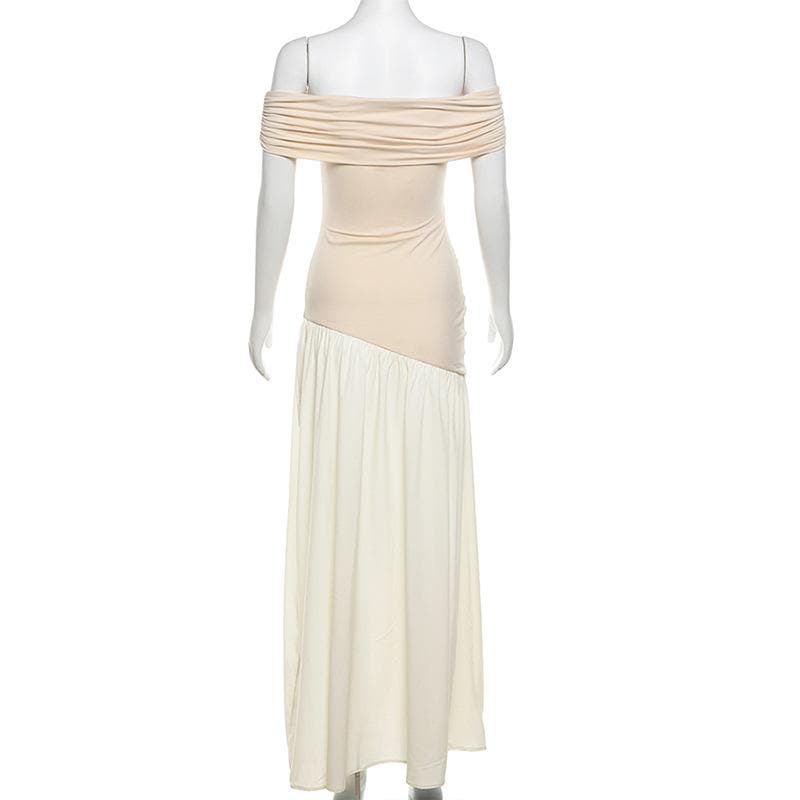 Off shoulder contrast backless maxi dress