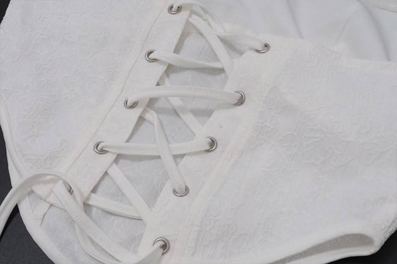 Beaded lace up self tie flower applique tube top