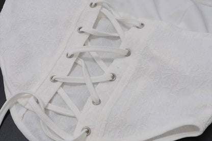 Beaded lace up self tie flower applique tube top