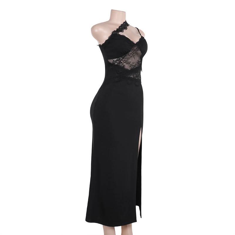 Sweetheart neck lace hem slit cami maxi dress