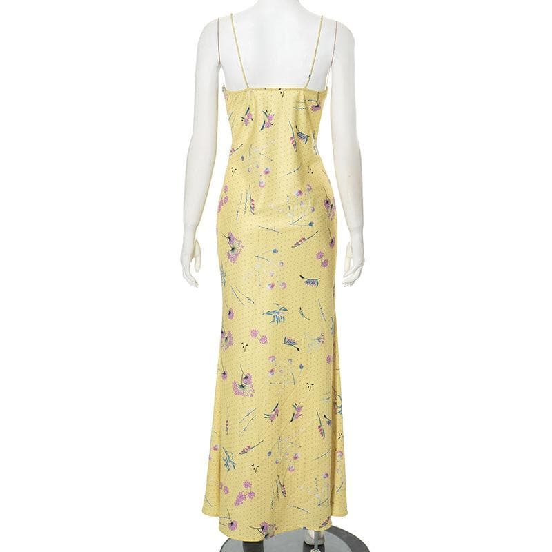 V neck polka dot print cami maxi dress