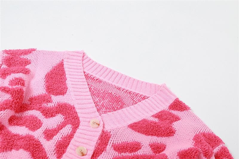 Button long sleeve textured v neck knitted contrast crop top