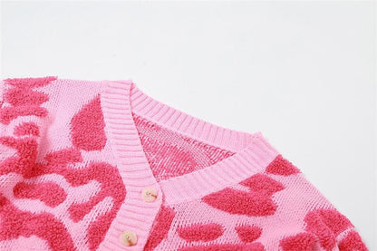 Button long sleeve textured v neck knitted contrast crop top