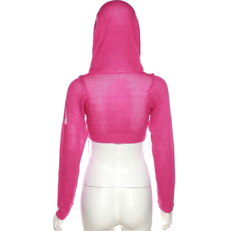 Hoodie long sleeve knitted crop top