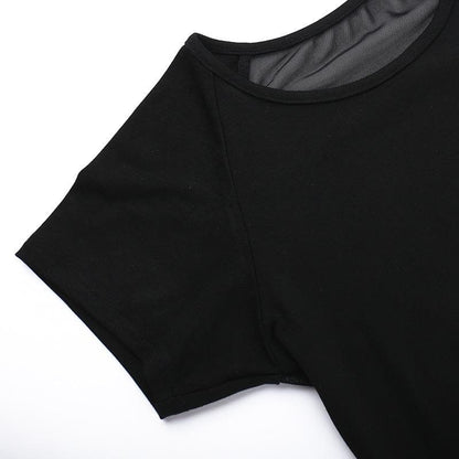 Short sleeve round neck print mesh top