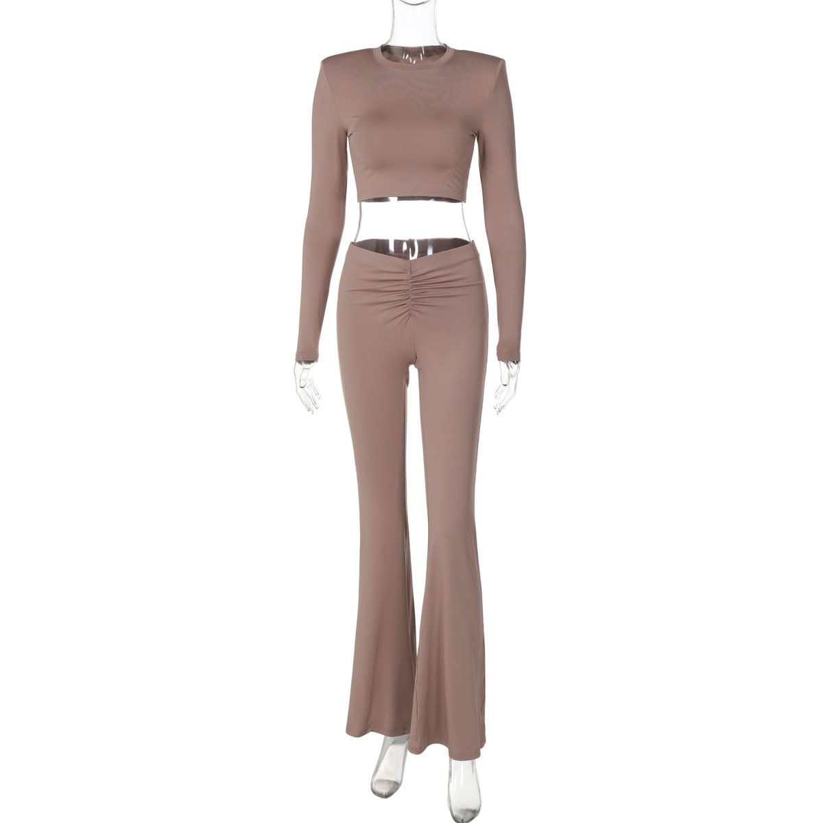 Long sleeve crewneck padded ruched pant set