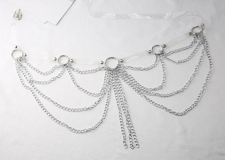 PU leather layered metal chain o ring belt