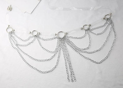 PU leather layered metal chain o ring belt