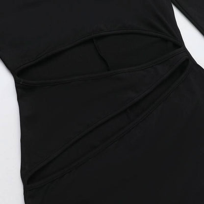 Long sleeve crewneck hollow out cut out maxi dress