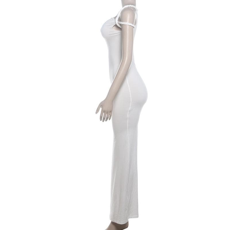 Short sleeve irregular one shoulder maxi dress