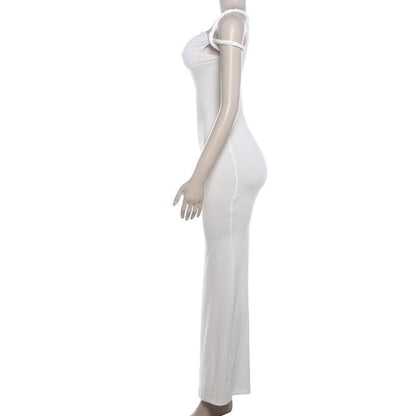 Short sleeve irregular one shoulder maxi dress