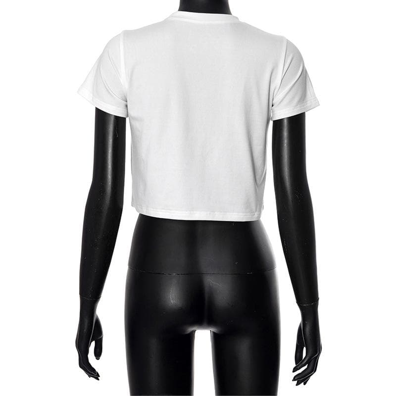 Short sleeve bowknot embroidery crewneck crop top