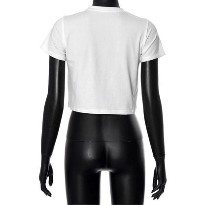 Short sleeve bowknot embroidery crewneck crop top