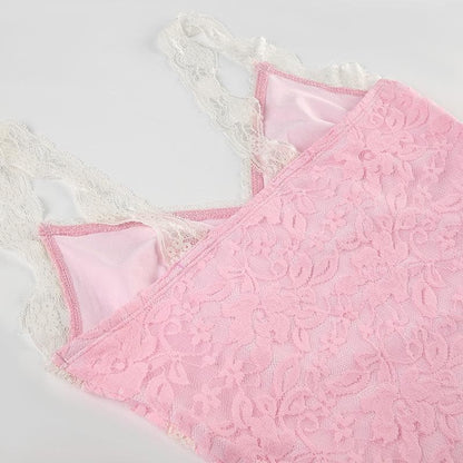 V neck lace backless cami top