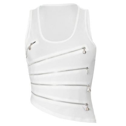 Zip-up hollow out u neck irregular solid cut out top